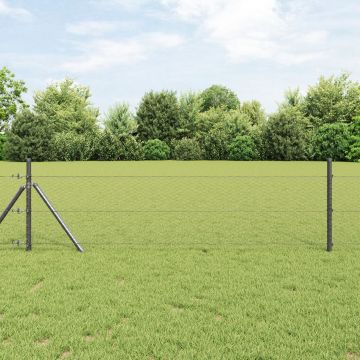 Imprejmuire hexagonala Gossi gri 0.5x10 m otel, stalpi de imprejmuire Gossi 7 buc gri Ø32 mm 100 cm otel galvanizat