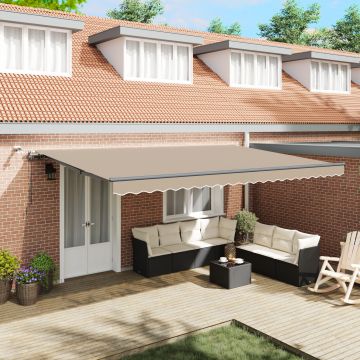 Awning retractabil automat cu led bej 500x350 cm, fabricat din poliester pentru cadru 5x3.5 m bej