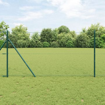 Gard hexagonal Gossi verde 1x50 m otel, stalpi de gard Gossi 13 buc verde Ø32 mm 150 cm otel galvanizat