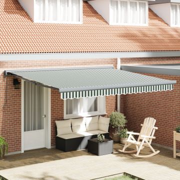 Gossi awning retractabil automat verde si alb 400x300 cm, viaxl awning fabric de inlocuire pentru cadru de 4x3 m verde si alb