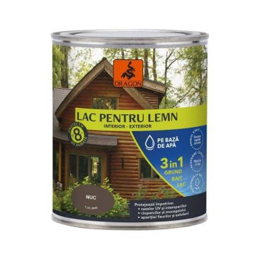 Lac pentru lemn 3in1 Dragon, nuc, pe baza de apa, interior/exterior, 700 ml