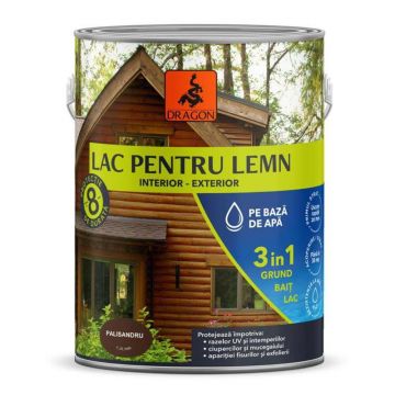 Lac pentru lemn 3in1 Dragon, palisandru, pe baza de apa, interior/exterior, 2.5 l