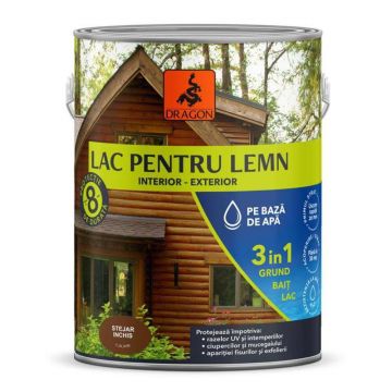 Lac pentru lemn 3in1 Dragon, stejar inchis, pe baza de apa, interior/exterior, 2.5 l