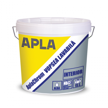 Vopsea lavabila Apla Chrom, alba, pentru interior, 15 L