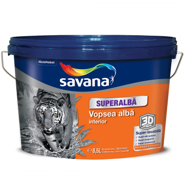 Vopsea superlavabila, superalba, pentru interior, Savana ED Activ, cu rezistenta la mucegai, 8.5 L
