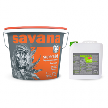 Vopsea ultra-lavabila interior Savana Ultra Rezist, alb, 15 l + amorsa 4 l