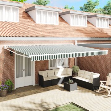 Gossi marchiza manuala retractabila verde si alb 500x300 cm, Gossi material de inlocuire pentru marchiza 5x3 m, verde si alb