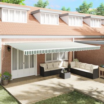 Gossi marchiza manuala retractabila verde si alb 600x350 cm, tesatura de inlocuire pentru marchiza Gossi pentru cadru de 6x3.5 m verde si alb