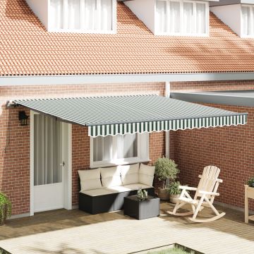 Marchiza manuala retractabila verde si alba 400x300 cm, tesatura de schimb pentru marchiza 4x3 m verde si alba