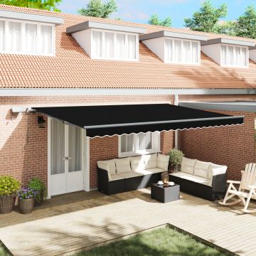 Marchiza retractabila manuala cu led neagra 500x300 cm, tkanina de inlocuire pentru marchiza Gossi 5x3 m cadru negru