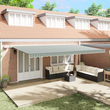 Marchiza retractabila manuala Gossi cu led verde si alb 600x350 cm, material de inlocuire pentru marchiza Gossi pentru cadru de 6x3.5 m verde si alb