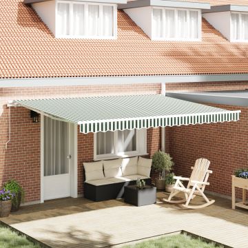 Markiza manuala retractabila Gossi verde si alb 450x300 cm, tesatura de inlocuire pentru markiza Gossi pentru cadru de 4,5x3 m verde si alb