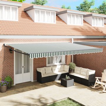 Markiza manuala retractabila verde si alb 500x300 cm, tesatura de inlocuire pentru markiza 500x300 cm verde si alb