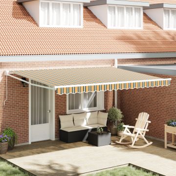 Markiza retractabila manuala Gossi verde si galben 450x300 cm, tesatura de inlocuire pentru markiza 4.5x3 m cadru verde si galben