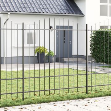Gossi gard de gradina cu varf arcuit, gri, 5,1x1,75 m, otel
