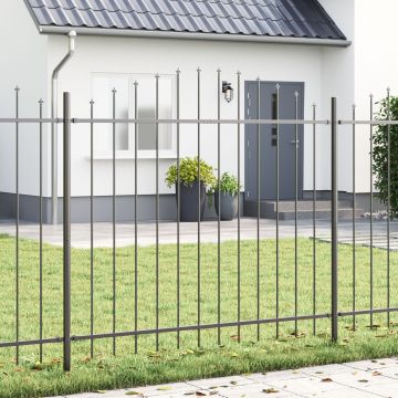 Gossi gard de gradina cu varf arcuit, gri, 6.8x1.5 m, otel
