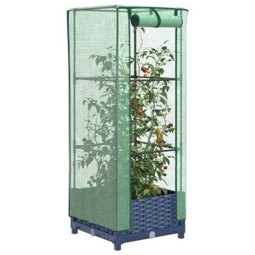Gossi strat inaltat cu husa de sera, aspect ratan, 40x40x123 cm