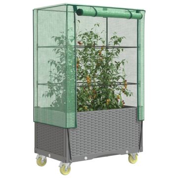 Gossi strat inaltat cu husa si roti, aspect ratan, 80x50x182 cm