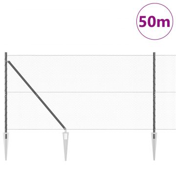 Gard hexagon Gossi gri 1,2x50 m otel, stalpi de gard Gossi cu ancore 13 buc Ø32 mm 140 cm otel zincat
