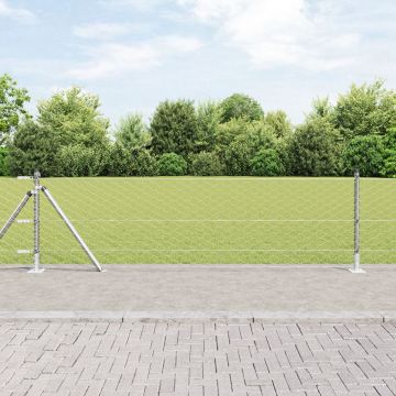 Gard hexagonal Gossi 0.4x10 m otel galvanizat, stalpi de gard Gossi cu placi de baza 7 buc Ø32mm 50cm otel galvanizat