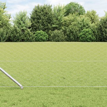 Gard hexagonal Gossi 0.6x50 m otel galvanizat, stalpi de gard Gossi cu ancora in prajina 13 buc Ø32 mm 80 cm otel galvanizat