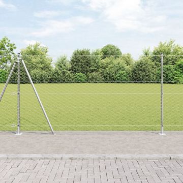 Gard hexagonal Gossi 1.2x10 m otel galvanizat, stalpi gard Gossi cu placi de baza 7 pcs Ø32mm 68.5cm otel galvanizat