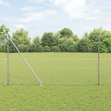 Gard hexagonal Gossi 1.5x10 m otel galvanizat, stalpi de gard Gossi cu spike 7 pcs Ø32 mm 170 cm otel galvanizat