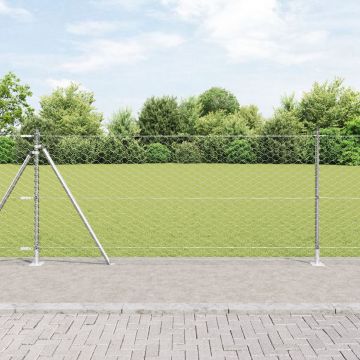 Gard hexagonal Gossi 1x10 m otel galvanizat, stalpi de gard Gossi cu placi de baza 7 buc Ø32mm 110cm otel galvanizat