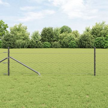 Gard hexagonal Gossi gri 0.4x50 m otel, stalpi de gard Gossi cu varf 13 buc Ø32 mm 60 cm otel galvanizat