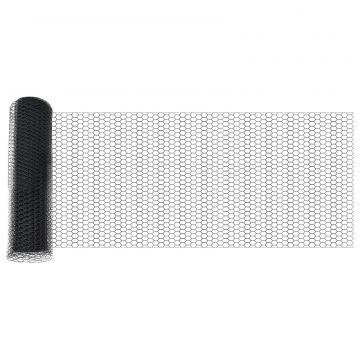 Gard hexagonal Gossi gri 0.5x100 m otel, stalpi de gard Gossi cu spike 13 buc Ø32 mm 80 cm otel galvanizat