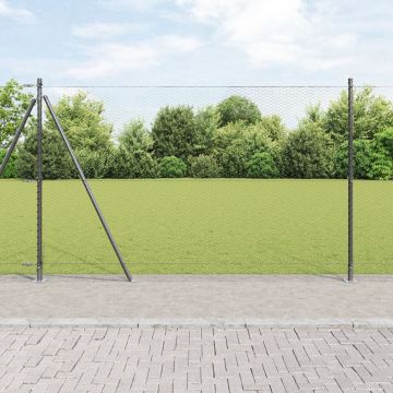 Gard hexagonal Gossi gri 1.4x25 m otel, stalpi de gard Gossi cu placi de baza 13 pcs Ø32mm 78.5cm otel zincat