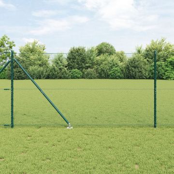 Gard hexagonal Gossi verde 1.4x10 m din otel, stalpi de gard Gossi cu ancore 7 buc Ø32 mm 160 cm din otel galvanizat