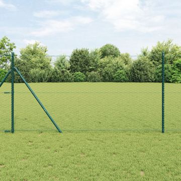Gard hexagonal Gossi verde 1.4x10 m otel, stalpi gard Gossi 7 buc verde Ø32 mm 190 cm otel galvanizat