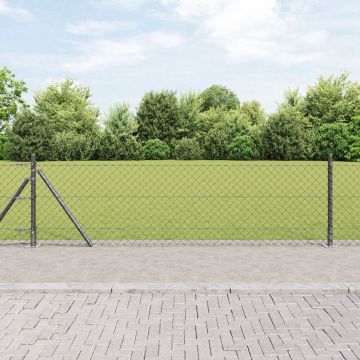 Gossi gard cu lant cu 13 stalpi flansati 0.6x25 m otel galvanizat