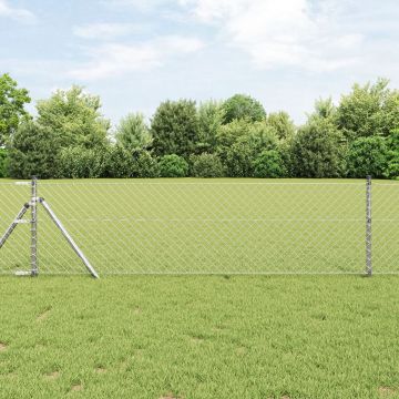 Gossi gard cu plasa de lant cu 13 stalpi 0.8x25 m otel galvanizat