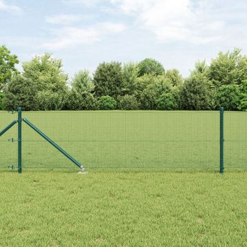 Gossi ingradire din sarma sudata cu 13 stalpi intepati verde 0.6x25 m otel