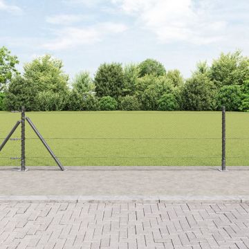 Gossi ingradire hexagonala gri 0.4x10 m otel, Gossi stalpi de ingradire cu placi de baza 7 buc Ø32mm 50cm otel zincat
