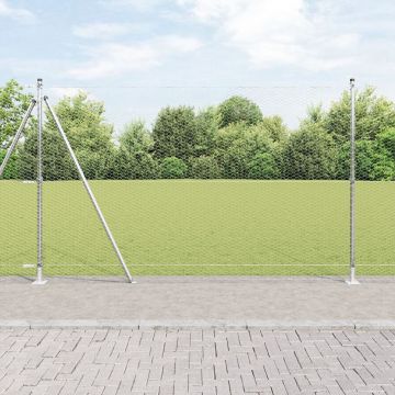 Gossi gard hexagon 1.4x25 m otel galvanizat, Gossi stalpi de gard cu placi de baza 13 buc Ø32mm 78.5cm otel galvanizat