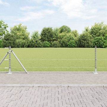 Gossi gard hexagonal 0,4x10 m otel galvanizat, Gossi stalpi de gard cu placi de baza 7 buc Ø32mm 50cm otel galvanizat