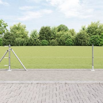 Gossi gard hexagonal 0.4x10 m otel zincat, posturi de gard Gossi cu placi de baza 7 pcs Ø32mm 50cm otel zincat