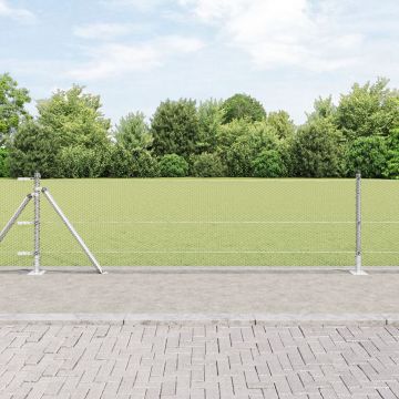 Gossi gard hexagonal 0.6x10 m otel galvanizat, piloni de gard Gossi cu placa de baza 7 pcs Ø32mm 70cm otel galvanizat