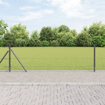 Gossi gard hexagonal gri 0.4x10 m otel, Gossi stalpi de gard cu placi de baza 7 pcs Ø32mm 50cm otel galvanizat