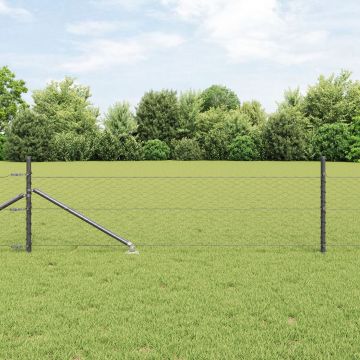 Gossi gard hexagonal gri 0,4x10 m otel, Gossi stalpi de gard cu varf 7 pcs Ø32 mm 60 cm otel galvanizat