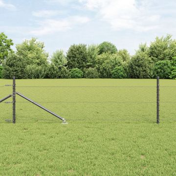 Gossi gard hexagonal gri 0.5x10 m otel, Gossi stalpi de gard cu spike 7 pcs Ø32 mm 80 cm otel galvanizat