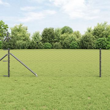 Gossi gard hexagonal gri 0.6x10 m otel, Gossi stalpi de gard cu spike 7 pcs Ø32 mm 80 cm otel zincat