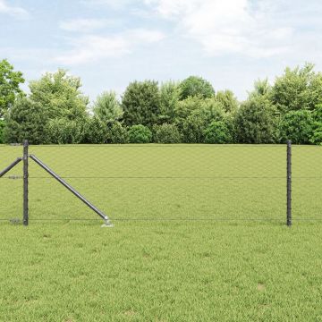 Gossi gard hexagonal gri 0.6x25 m otel, Gossi stalpi de gard cu varf 13 buc Ø32 mm 80 cm otel galvanizat