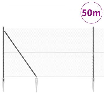Gossi gard hexagonal gri 1.6x50 m otel, stalpi de gard Gossi cu varf 13 buc Ø32 mm 180 cm otel zincat