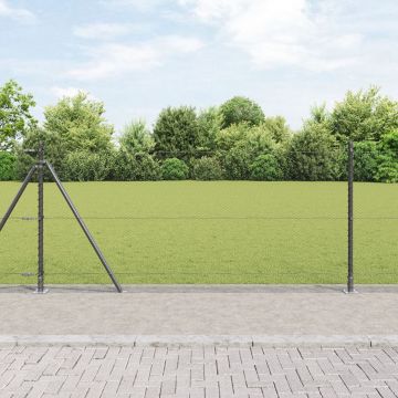Gossi gard hexagonal gri 1x10 m otel, posturi de gard Gossi cu placi de baza 7 pcs Ø32mm 110cm otel galvanizat