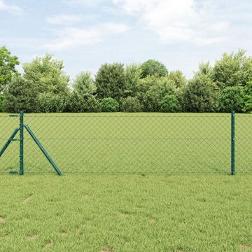 Gossi imprejmuire din plasa de lant cu 13 stalpi 0.8x25 m otel galvanizat verde