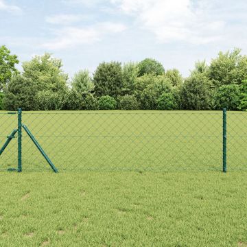 Gossi imprejmuire din plasa de lant cu 7 stalpi 0.6x10 m din otel galvanizat verde